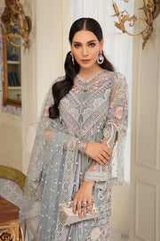 Beautiful Pakistani embroidered net outfit in silver grey color # P2331