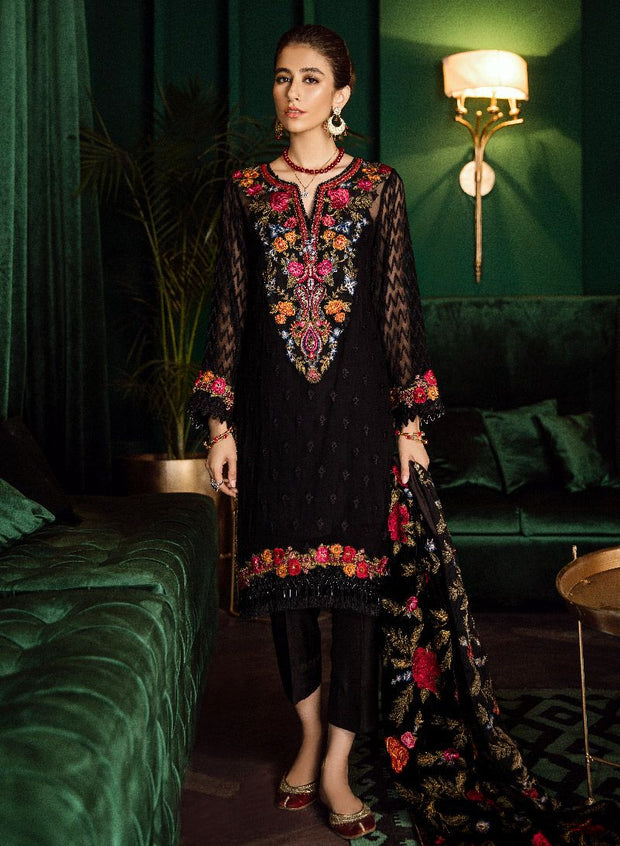 Beautiful Pakistani embroidered party dress in elegant black color 