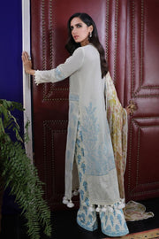 Pakistani embroidered slub dress for casual wear in silver grey color # P2399