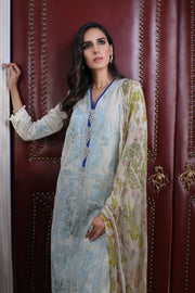Pakistani embroidered slub dress for casual wear in silver grey color # P2399