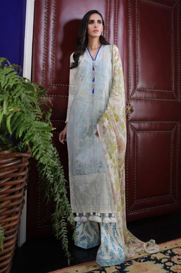 Pakistani embroidered slub dress for casual wear in silver grey color 
