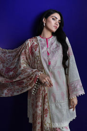 Pakistani embroidered slub outfit for casual wear in silver grey color # P2400