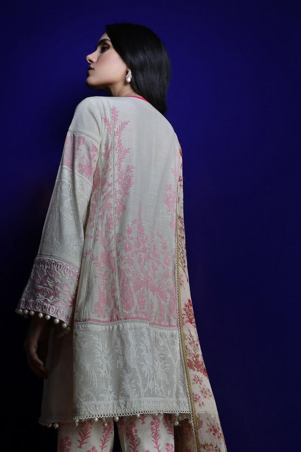 Pakistani embroidered slub outfit for casual wear in silver grey color # P2400