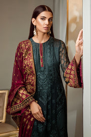 Pakistani fancy dress in green and maroon color # P2224