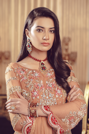Chiffon embroidered Pakistani formal eid dress in rust color # P2492