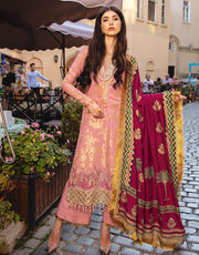 Beautiful Pakistani printed  jacquard dress in tea pink color