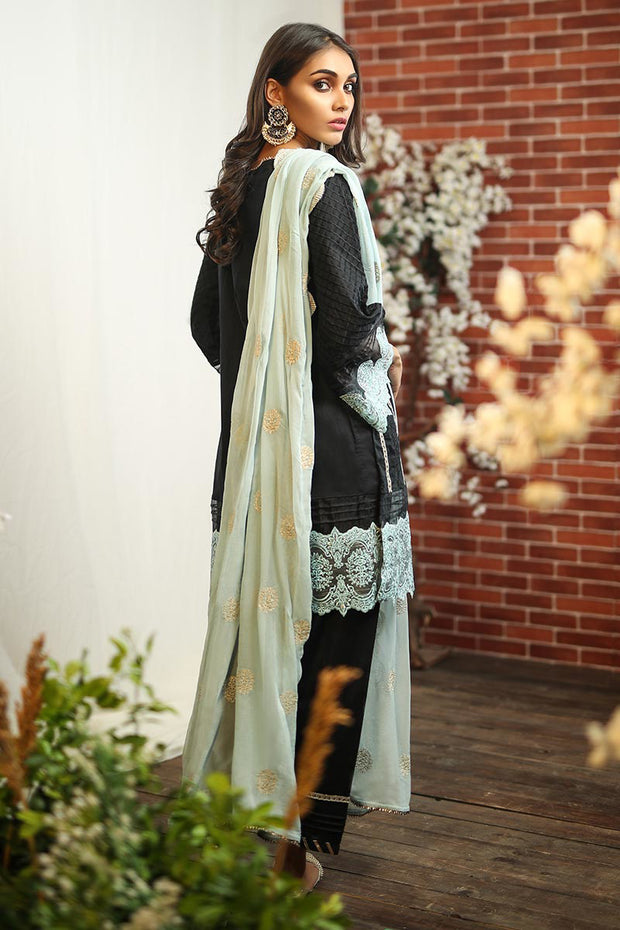 Pakistani lawn dress embroidered in elegant black color # P2263