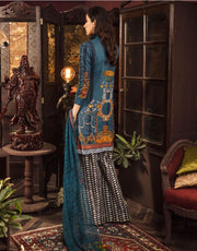 Beautiful embroidered Pakistani linen dress in blue color # P2401