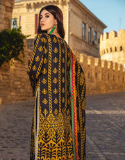 Latest designer Pakistani linen outfit in deep black color # P2412