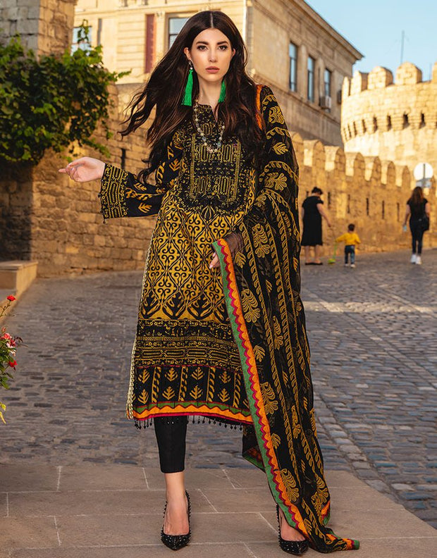 Latest designer Pakistani linen dress in deep black color