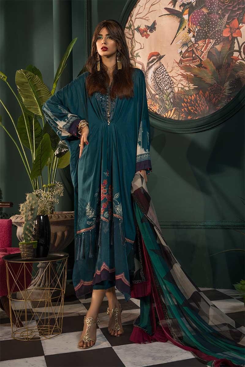 Pakistani linen dress digitally printed in green color – Nameera by Farooq