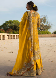 Latest Pakistani mehndi outfit for wedding wear in yellow color # B3390
