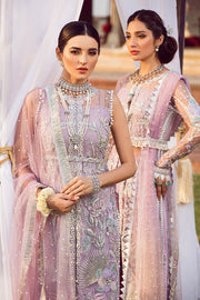 Latest designer embroidered Pakistani net outfit in lavish violet color # P2440