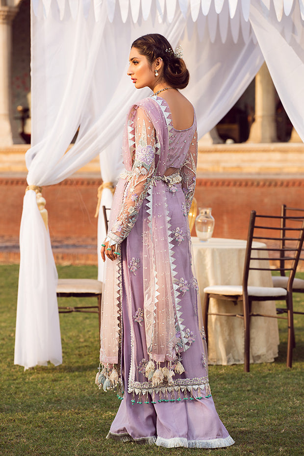 Latest designer embroidered Pakistani net outfit in lavish violet color # P2440