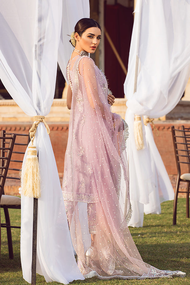 Latest designer embroidered Pakistani net outfit in lavish violet color # P2440