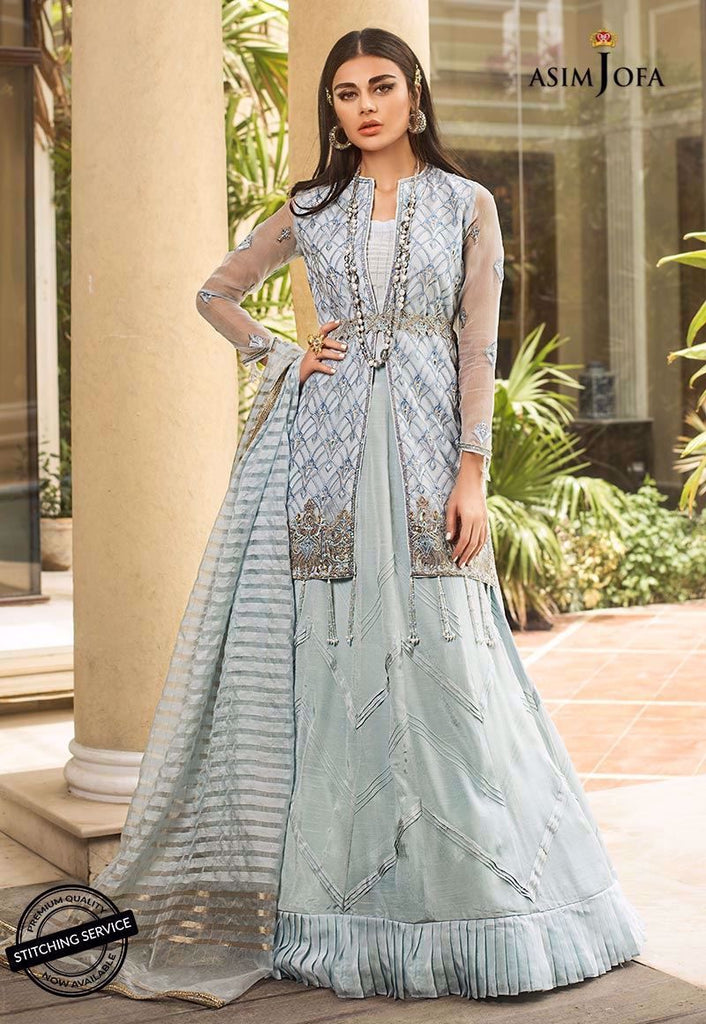 Pakistani party wear dress in tranquil blue color P2208