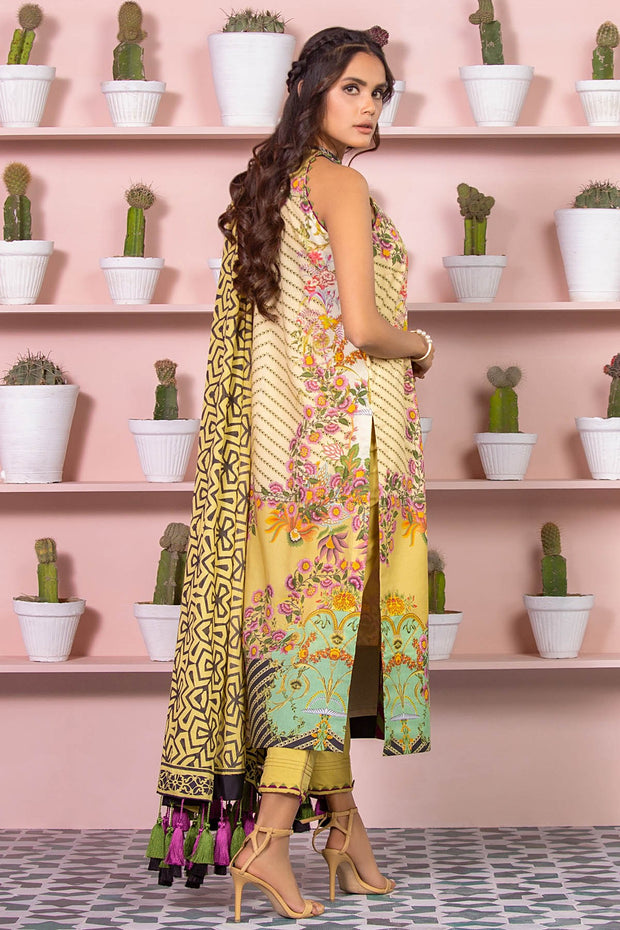 Latest Summer Pakistani printed lawn dress in olive green color # P2499