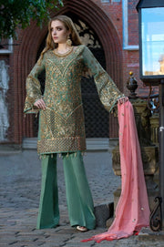 Beautiful Pakistani sequins embroidered dress in green color # P2307