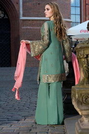 Beautiful Pakistani sequins embroidered dress in green color # P2307