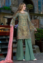 Beautiful Pakistani sequins embroidered dress in green color