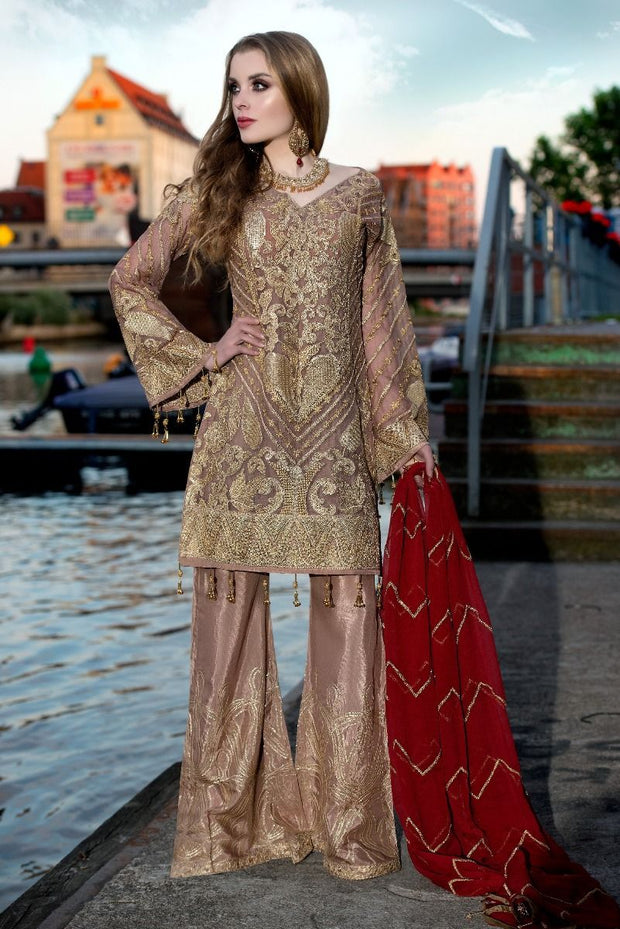 Beautiful Pakistani sequins embroidered outfit in brown color # P2308