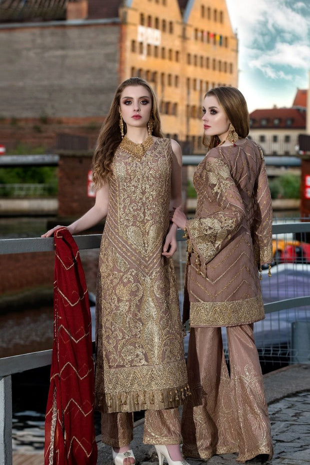 Beautiful Pakistani sequins embroidered outfit in brown color