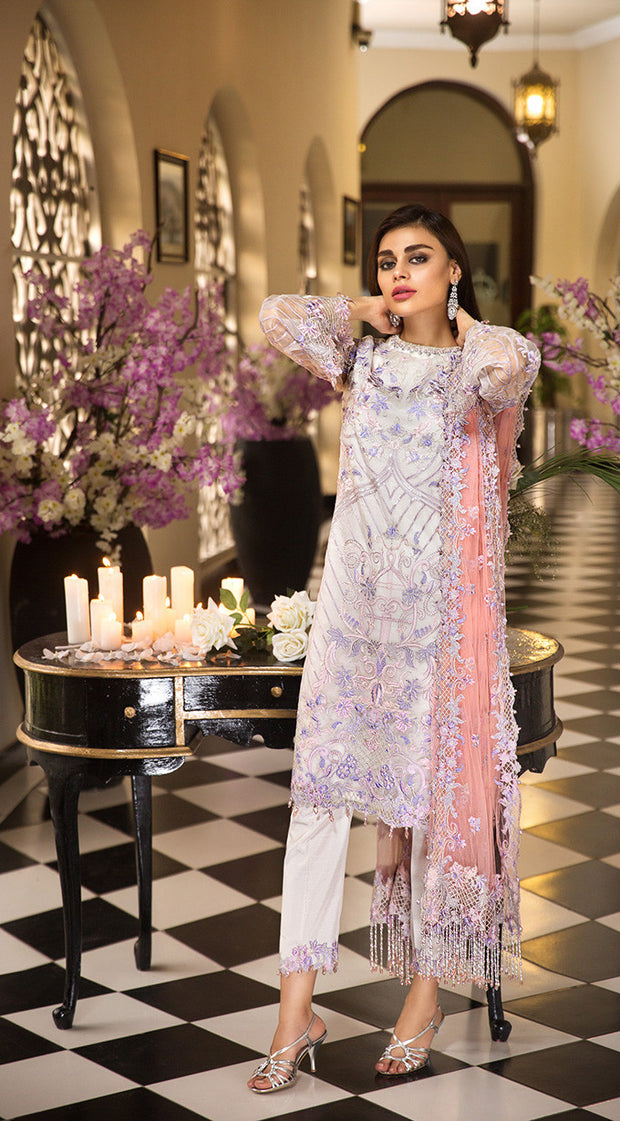 Pakistani thread embroidered dress in an elegant light color # P2258