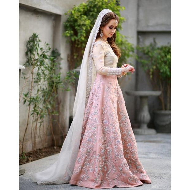 Pakistani Bridal Dress for Walima in Soft Colors