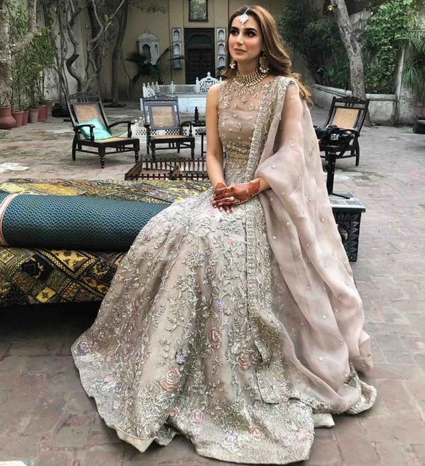 Latest Pakistani Wedding Maxi in Light Beige