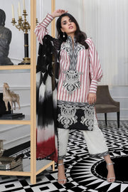 Pakistani woven dress for casual wear in white and black color