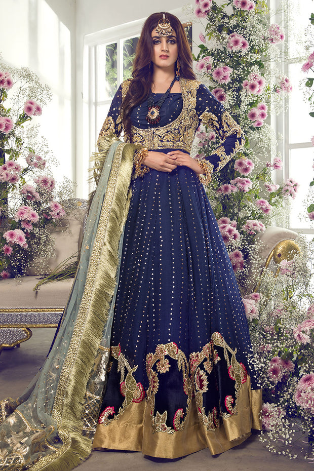 Latest beautiful Pakistani bridal dress 2020 in ink blue color