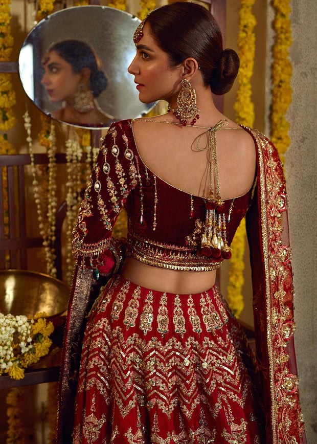 Latest Pakistani bridal dress 2020 online in maroon red color # B3463
