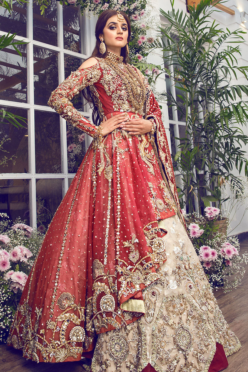 Latest beautiful Pakistani bridal dress online in rubby red color # B3461