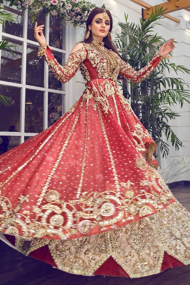 Latest beautiful Pakistani bridal dress online in rubby red color # B3461