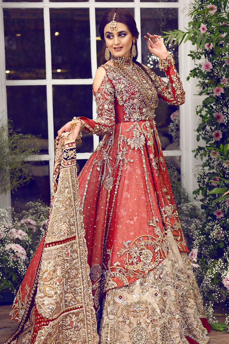 Latest beautiful Pakistani bridal dress online in rubby red color # B3461