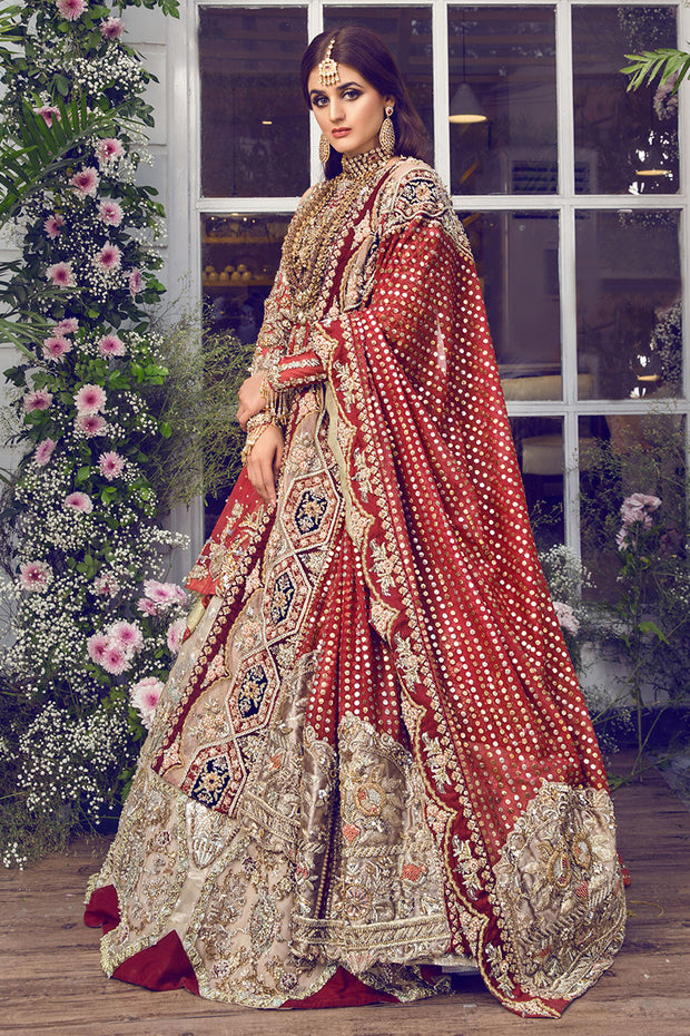 Latest beautiful Pakistani bridal dress online in rubby red color 