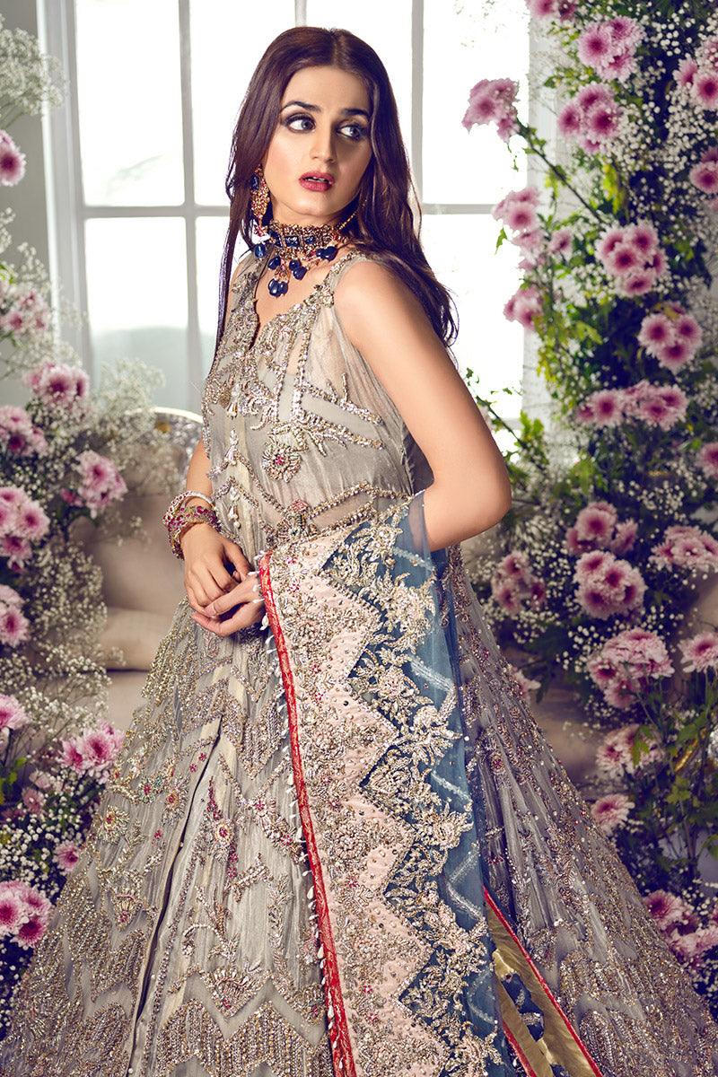Latest beautiful Pakistani bridal outfit online in ice blue color # B3462