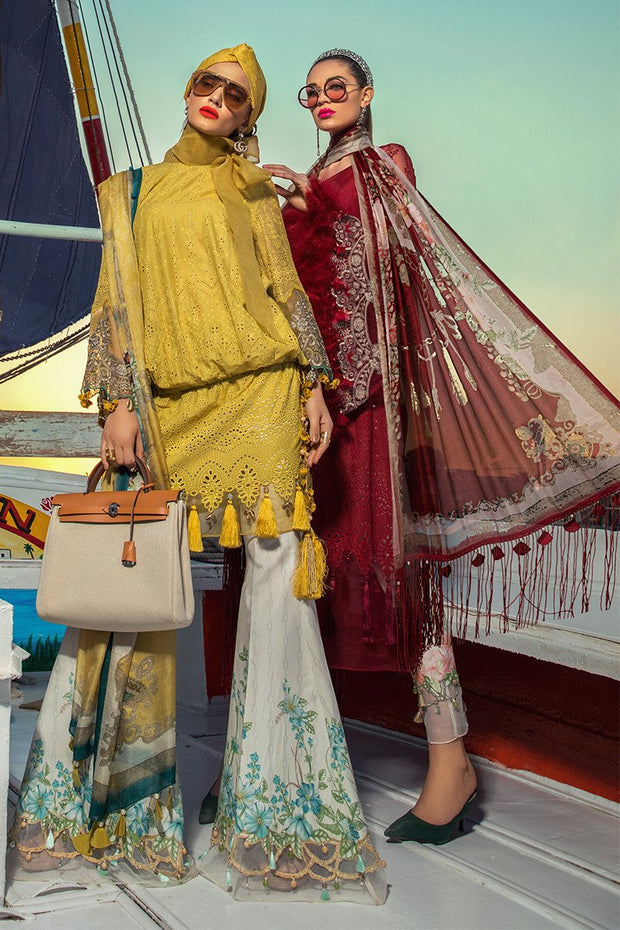 Latest Pakistani embroidered eid dress in mustard and white color # E2210