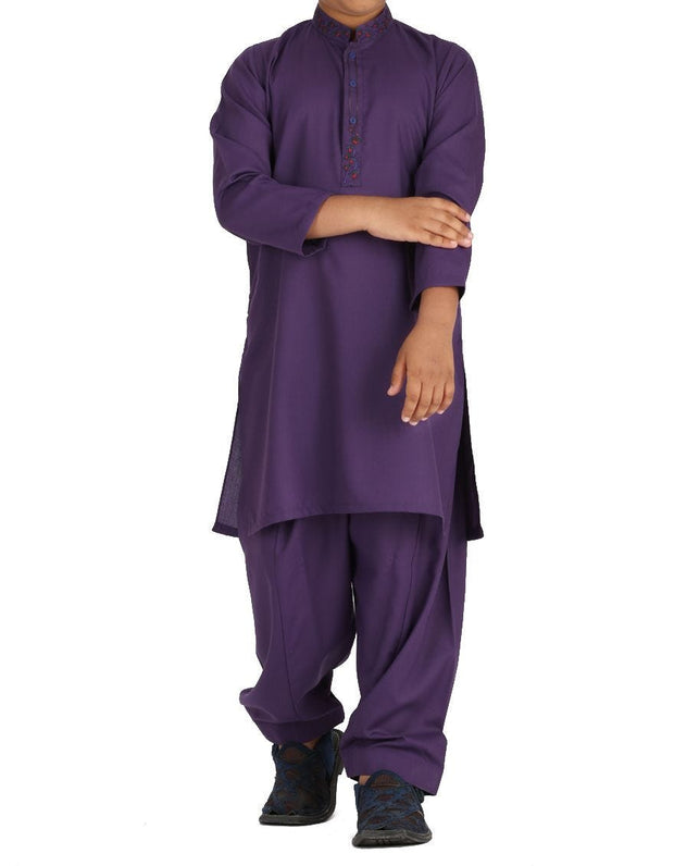 Beautiful designer Pakistani boy dress in dark purple color