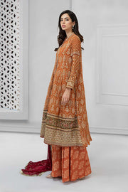 Latest Pakistani fancy outfit for party in shining rust color # P2233