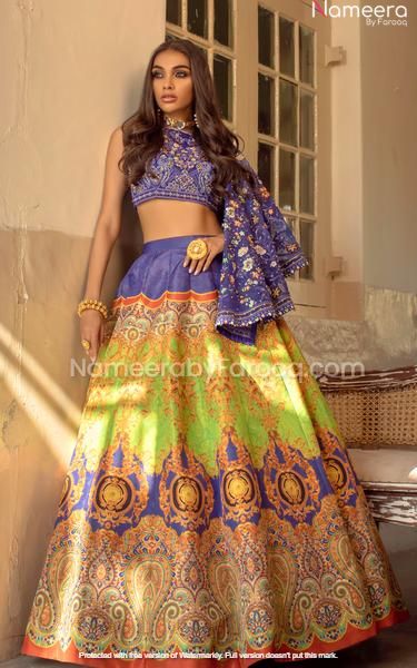 Buy Mala and Kinnary Beige Taffeta Ann Embroidered Box Pleated Lehenga Skirt  Online | Aza Fashions