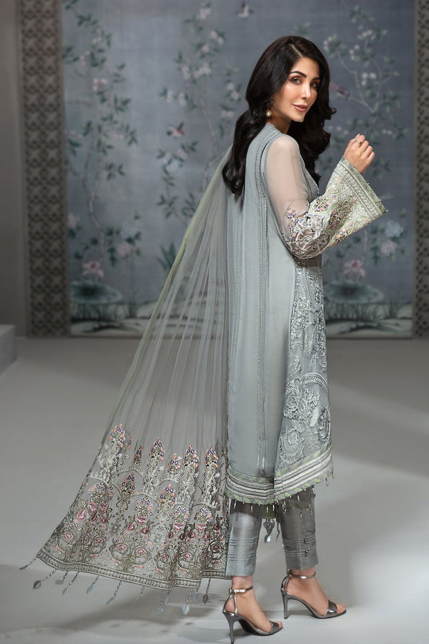 Pakistani Chiffon Party Wear in Grey Color