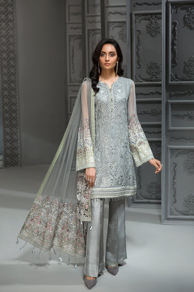 Pakistani Chiffon Party Wear in Grey Color