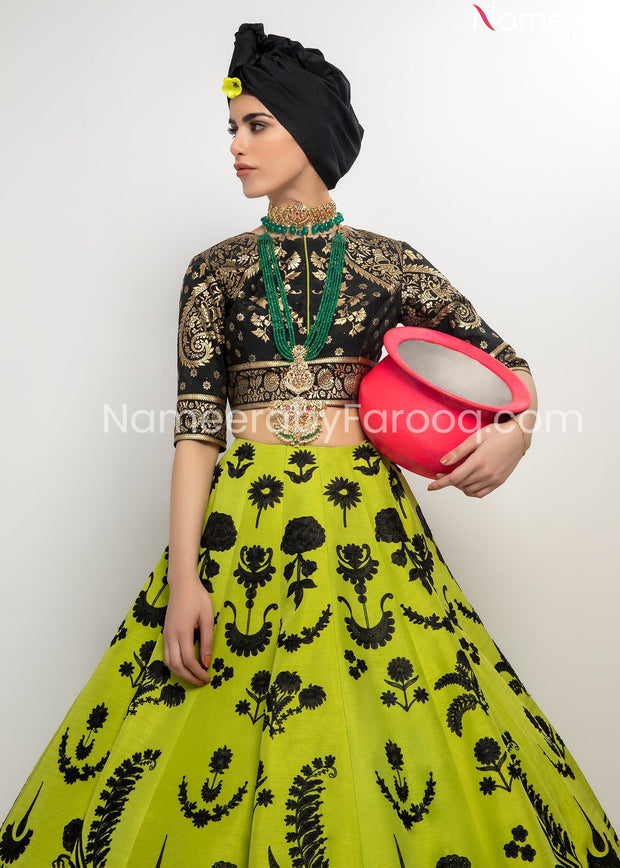 Parrot Green Lehenga in Pakistani style
