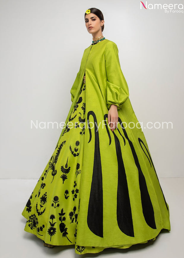 Parrot Green Lehenga in Pakistani Designer style