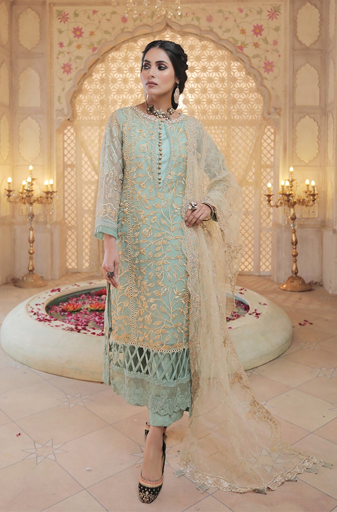 Party Wear Dress Pakistani in Sky Blue Shade