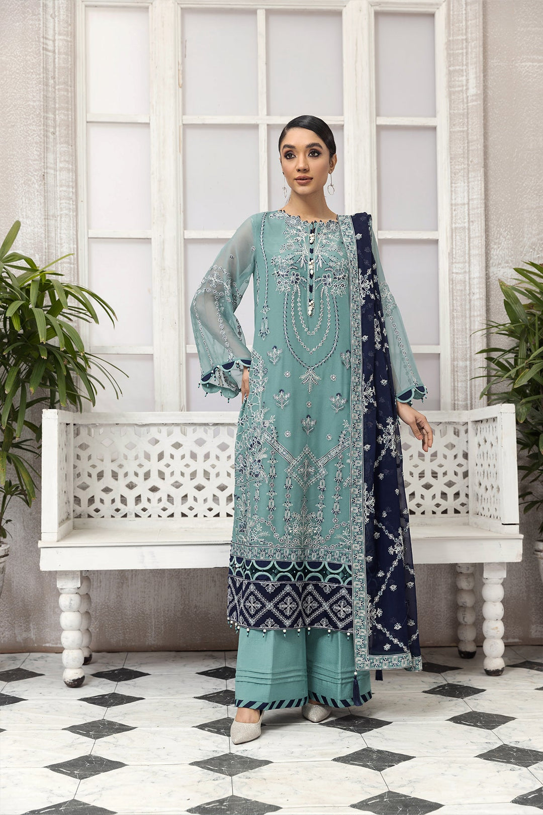 Party Wear Fancy Salwar Kameez in Blue Shade