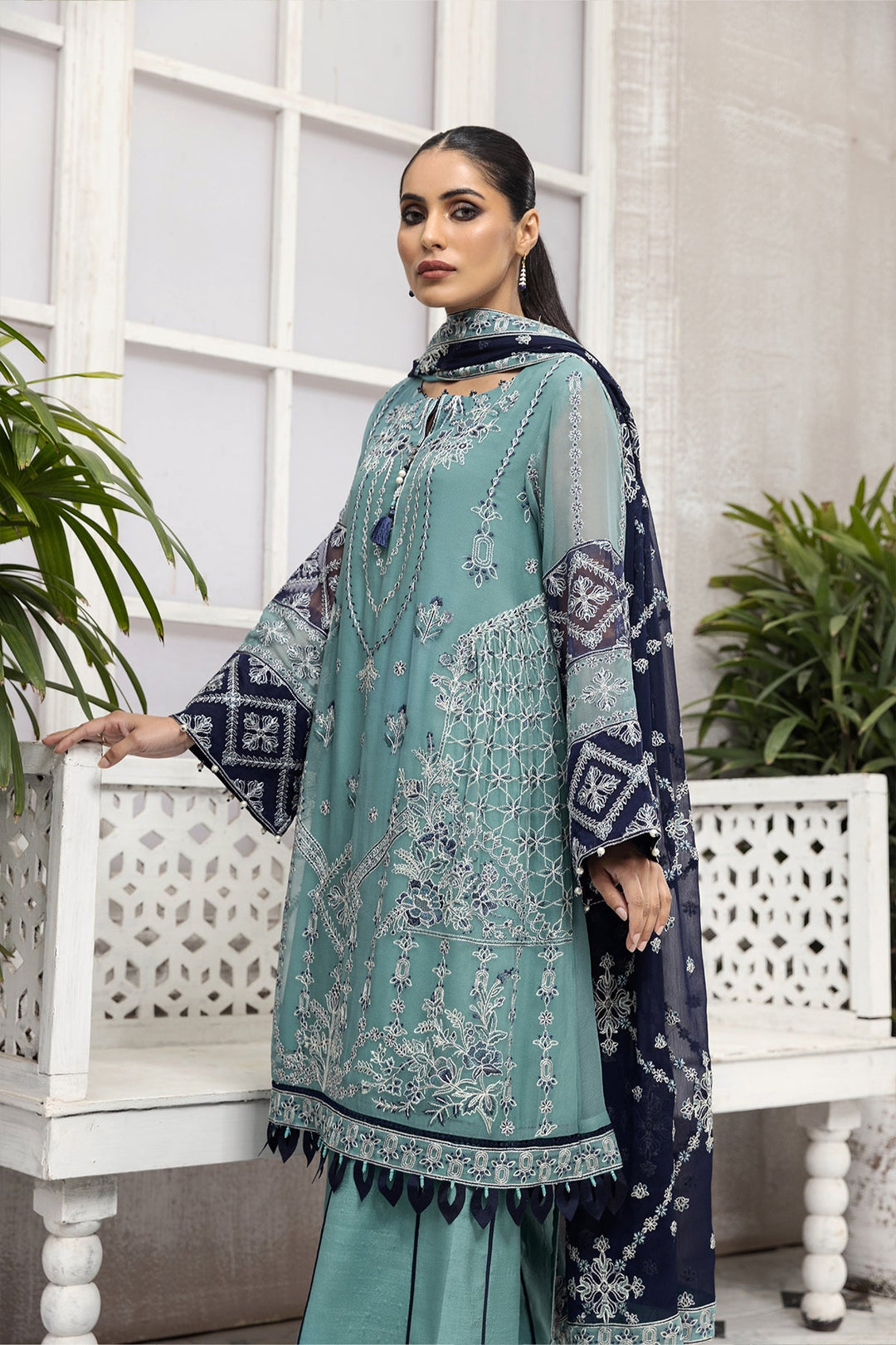 Party Wear Fancy Salwar Kameez in Blue Shade Latest
