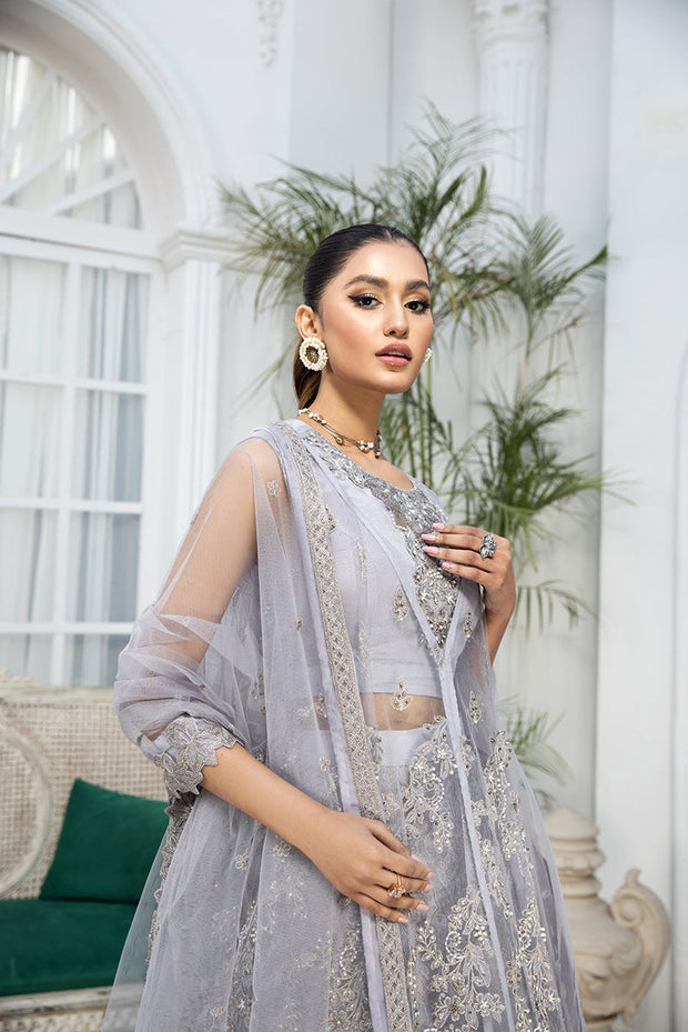 Party Wear Grey Pakistani Dress with Lehenga Online