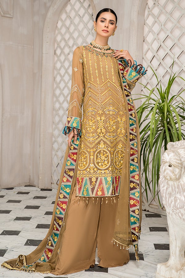 Party Wear Kameez Salwar Kameez in Beige Shade Online